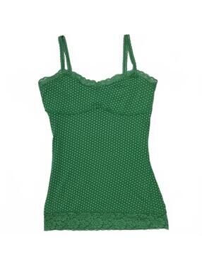 Y2K Seduction Green White Polka Dots Lace Trims Camisole Sz M Babydoll 2000s